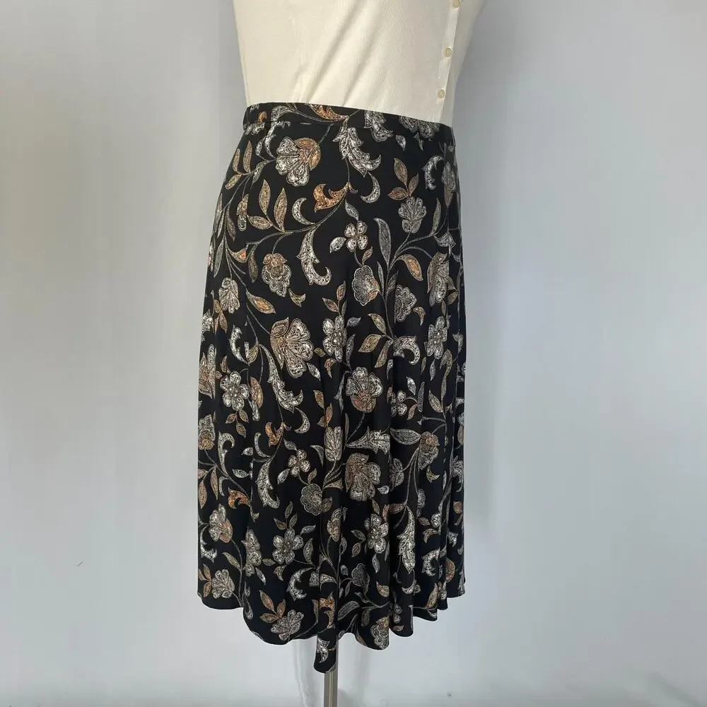 J Jill A Line Skirt Size Large Black Tan Floral Minimal Long Midi Boho Spring